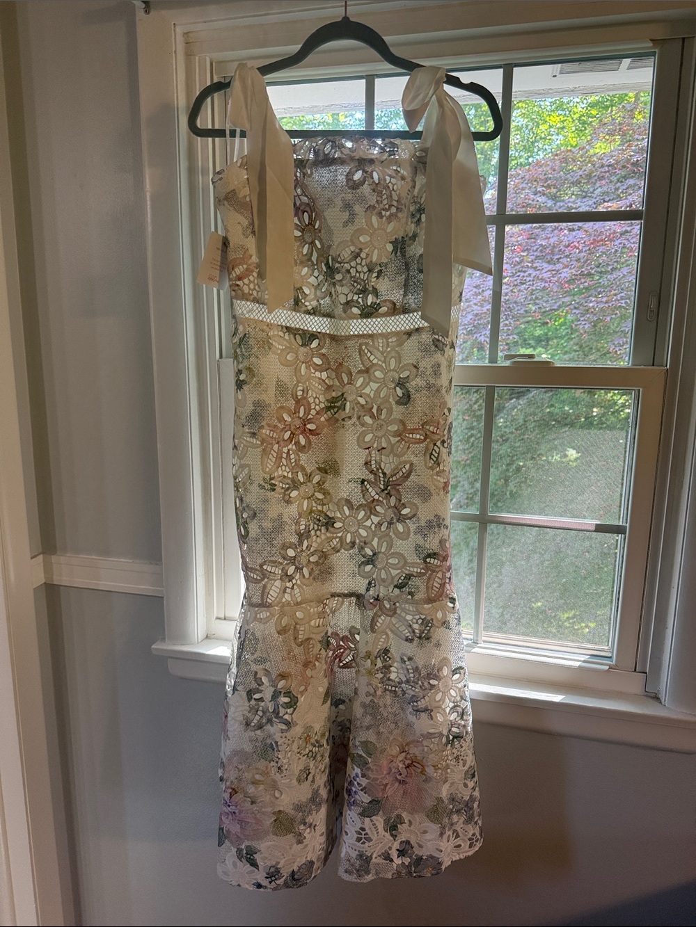 Red Dress Boutique Cream Floral Lace Midi Dress with Multicolor Embroidery
